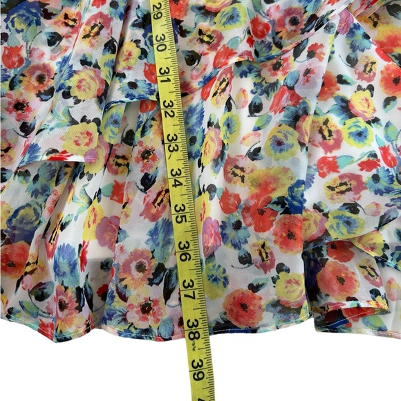 Tahari Arthur Levine Floral Faux Wrap Sheer Flutter Sleeve Tier Dress Size 12 - Picture 10 of 14